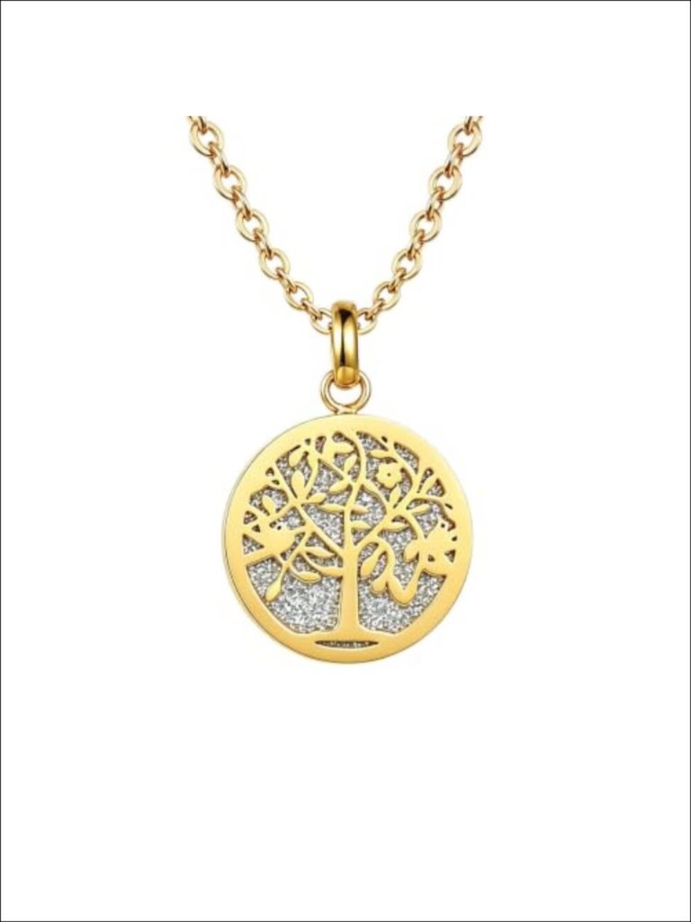 Tree of Life Pendant Necklace Gold Plated Stainless Steel Adjustable 16-18"